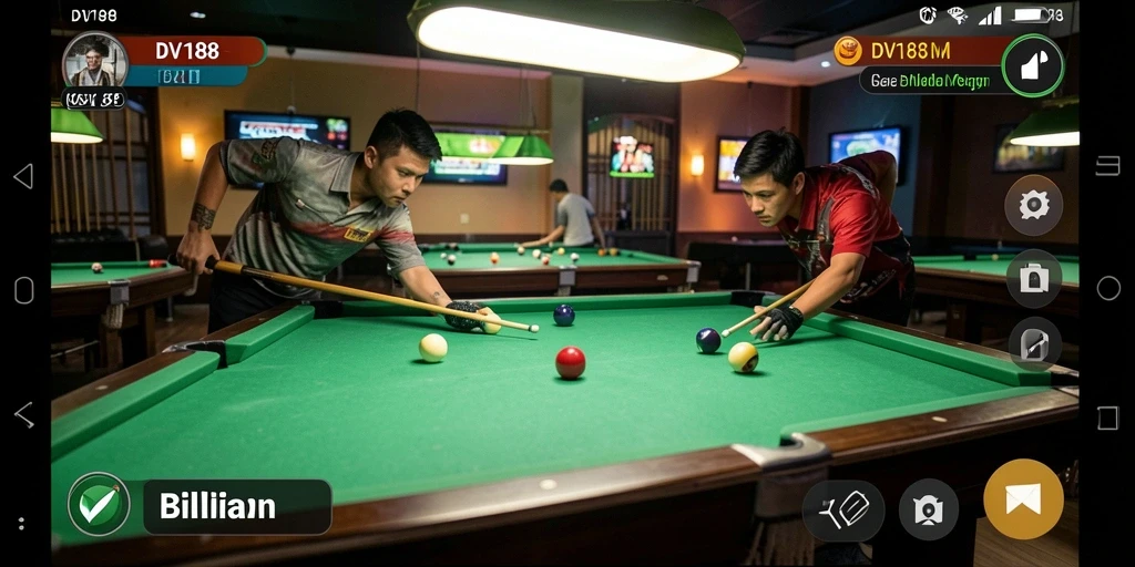 Tampilan antarmuka DV188 dengan meja billiard yang realistis.