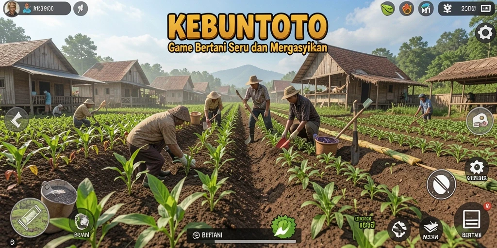 Tampilan antarmuka KEBUNTOTO yang menarik dengan fitur bertani yang lengkap.