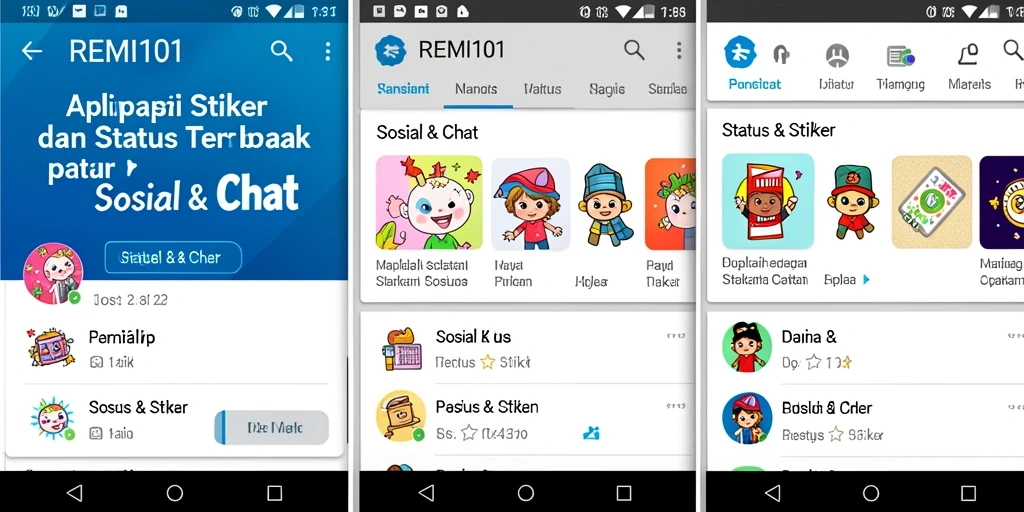 Antarmuka REMI101 dengan stiker yang beragam dan status interaktif.