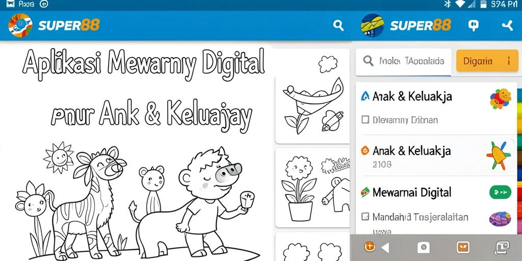 Tampilan antarmuka Mewarnai Digital aplikasi SUPER88 yang ceria dan intuitif.